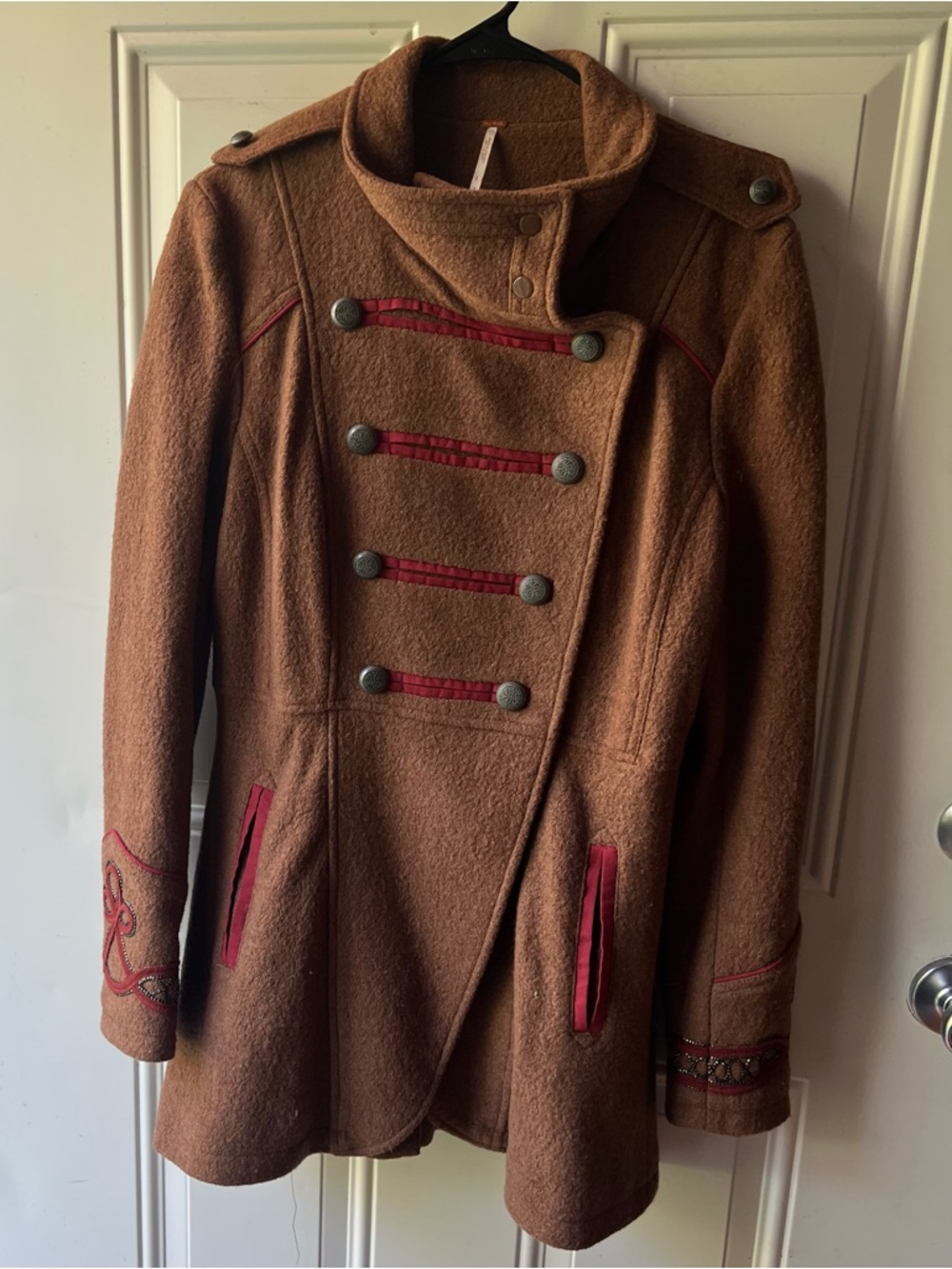 Free People Camel Double Breasted Pea Coat | Women's Size 8